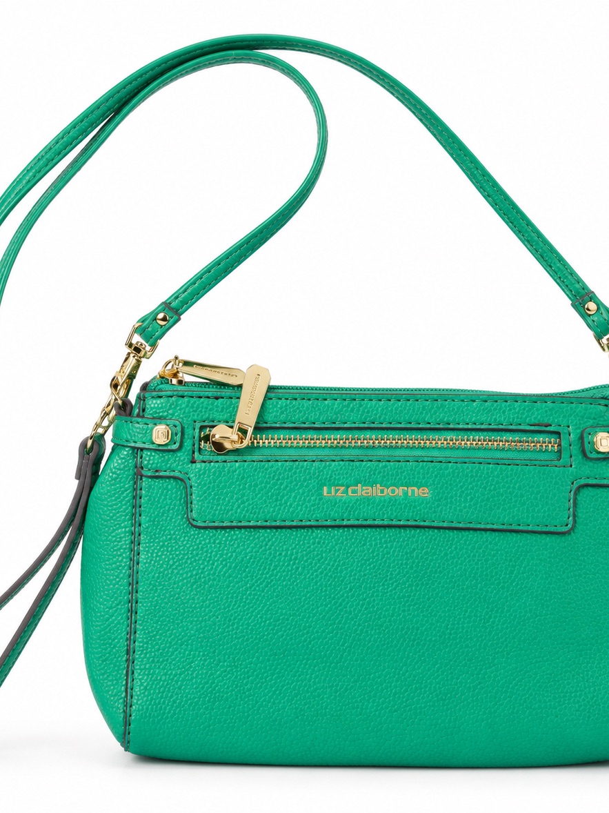 Liz Claiborne Green Pebbled Leather Crossbody With Gold Hardware